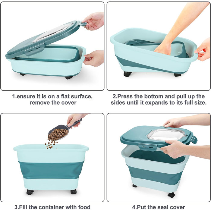 SSAWCASA 20 lbs Collapsible Airtight Dog Food Container with Wheels